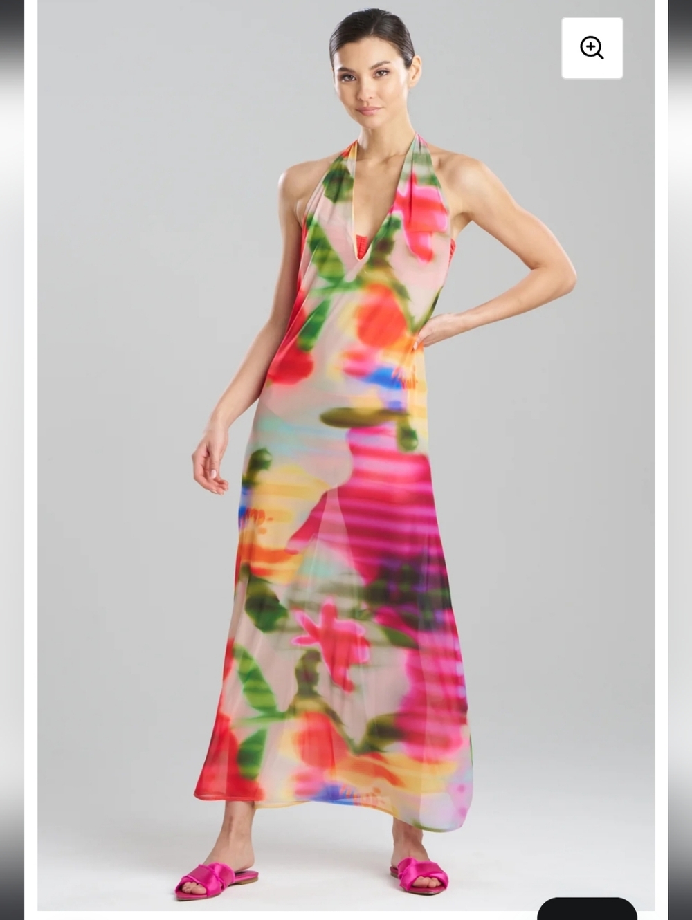 NWT Natori Floral Mirage‎ Printed Mesh Halter Dress Large Swim Coverup Vacay